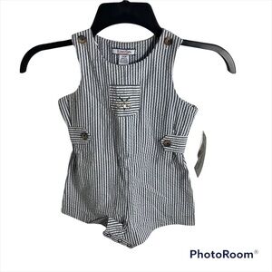 Vintage Hartstrings Pintuck Jumper NWT 24 mos Blue white Stripe Golf Romper